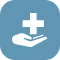 A hand holding a cross icon symbolizing clinical counseling on a blue circle.